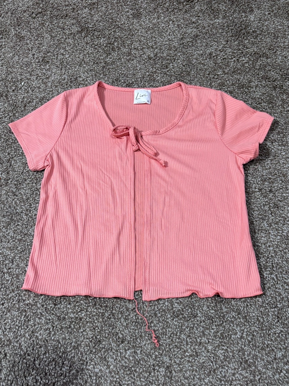 Olivia Rae Ribbed Scoop Crop Top in Coral Pink